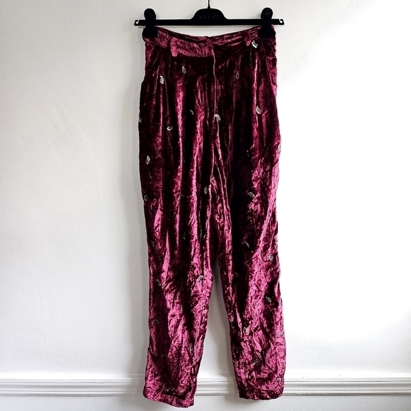 New Rococo Sand Velvet Embroidered Burgundy Pants NWT Size Small - Picture 1 of 12